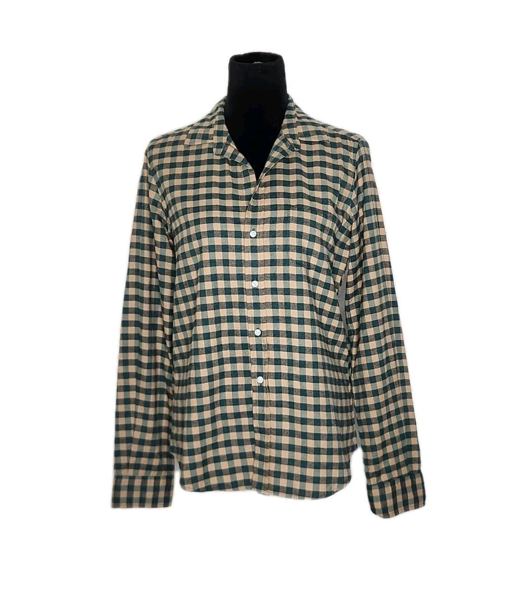 Frank & Eileen Barry Plaid Button Up Shirt S Cotton Twill Green Tan Tailored Fit